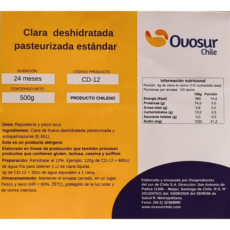 Albúmina (Clara de Huevo Pasteurizada) Ovosur 500gr